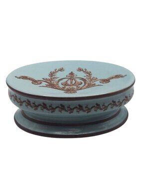 India Ink Bordeaux Soap Dish Hand Painted Ceramic Blue Mist & Chocolate Brown